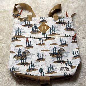 The North Face White and Brown Graphic Backpack